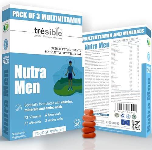 Tresible Multivitamin Tablets for Men (12 Weeks Supply) - Multi Vitamins and Minerals Supplements with Vitamin C, Iron and Zinc - Immune and Nervous System Support Multi Vitamins for Men (84 Tablets)