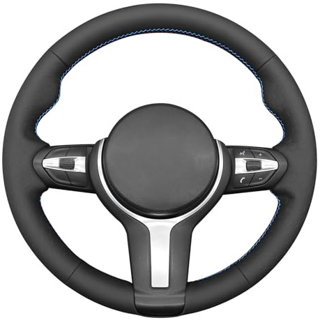 MEWANT Passgenauer Lenkradbezug zum Nähen für aus handgenähtem geprägtem | aus handgenähtem / geprägtem / schwarz / für M Sport F30 F31 F34 F20 F21 M135i M140i F46 F22 Kunstleder Atmungsaktiv