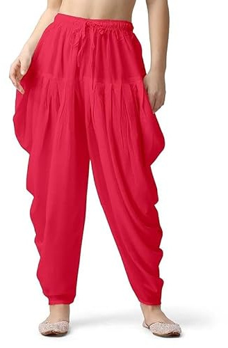 Womens Loose Fit Rayon Dhoti Pant Patiala Slawar Bottom Harem Pants Free Size (26 Inch to 38 Inch) (UK, Alpha, One Size, Regular, Regular, Pink)
