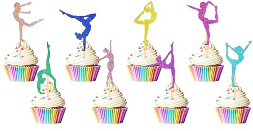 32 Pezzi Decorazioni Torta Ginnastica Glitter, Ginnastica Cake Topper, Ballerina Cupcake Toppers, Ballerino Ragazza Cake Topper, Ragazza Compleanno Festa Torta Decorazione