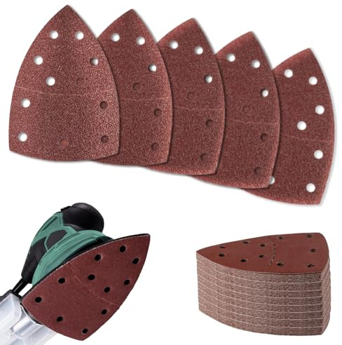 40 PCS Triangle Sanding Pads, Mouse Sander Pads, Hook and Loop | 11-Holes, Detail Palm Sander Sanding Sheets, Assorted 40/60/80/120 Grits, 5 Types of Grit