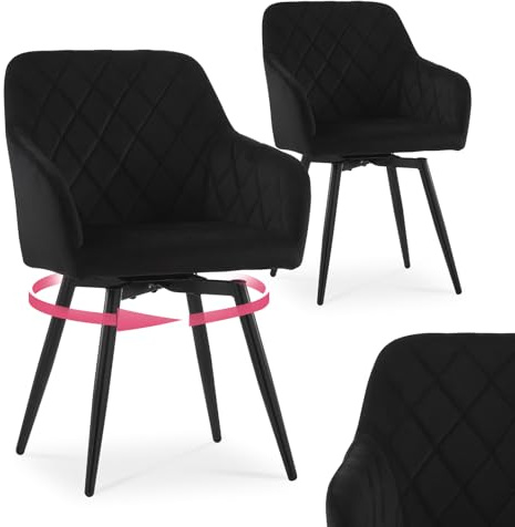 CLIPOP Esszimmerstühle Drehbar 2er Set mit Armlehne, Samt Polsterstuhl Gepolstert Sitz Küchenstuhl Drehstuhl Armlehnenstuhl für Esszimmer Wohnzimmer Büro (Samt Schwarz, 2er Set)