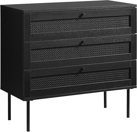 Rattan Kommode, Kommode mit Schubladen, Kommode Schlafzimmer, Schubladenkommode mit Viel Stauraum, Komodenschrank für Schlafzimmer, Wohnzimmer, Flur, Büro 80x75x40cm