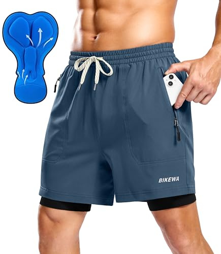 Bikewa Men's Mountain Bike Shorts 4D Padded Loose-fit Cycling Biking Bicycle Riding Biker Shorts for Men Zipper Pockets(Blue Grey,L)