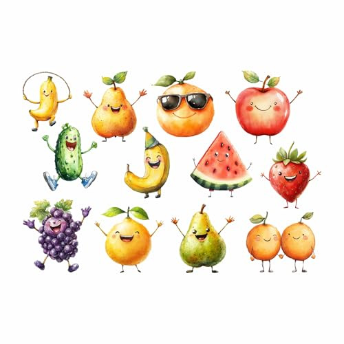 MissRompy | Freche Früchte, (053), Bügelbilder, 12 lustige Motive, zum Aufbügeln, Bügelbild, Schriftzüge, Set, Aufbügler, Applikation, Bügelsticker,