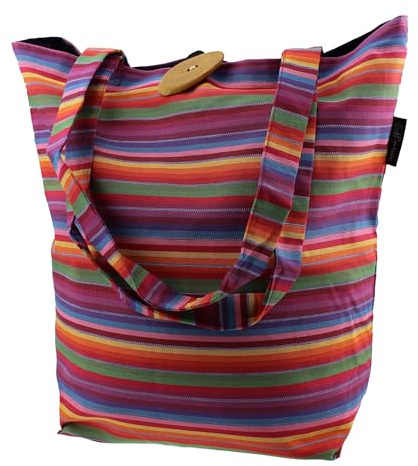 Emil Shopper – Stofftasche mit Holzknopf & stabilem Träger – Handtasche aus Baumwolle, GOTS-zertifiziertes Innenfutter – robuste & waschbare Textilhandtasche mit Innentaschen - BIO-Streifen
