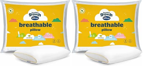 Silentnight Healthy Growth Breathable Pillow - Kids Pillow with Mesh Sides for a Refreshing Nights Sleep - Cotton, Anti Bacterial and Machine Washable, White (Pack of 2)