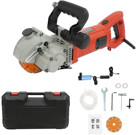 Electric Wall Chaser 5500W Concrete Slotting Machine 6500R/Min Wall Chaserchannels Cutter Adjustable Angle Width Stone Brick Cutter with Water Pump & Hose & Storage Case
