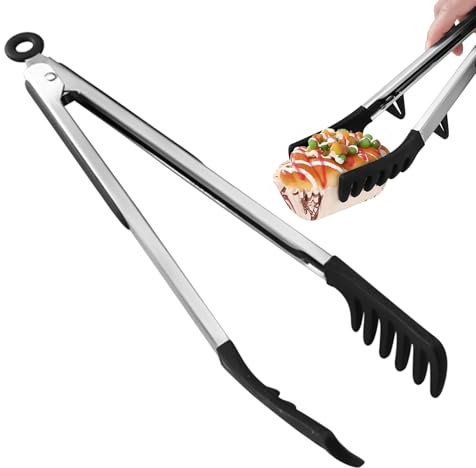 lyanny Tenacillas para Espaguetis, Tenacillas De Servir De Silicona Para Pasta, 30 Cm Pinza De Comida Antiadherente Resistente Al Calor Con Soporte Para Barbacoa Camping Restaurante Buffet Parrilla