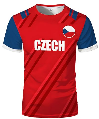 Maglietta da Calcio Europea Tifosi di Calcio Sport Casual Stampa Bandiera Nazionale Manica Corta Uomo Donna Adolescenti Traspirante America's Coppa Fan T Shirt Repubblica Ceca XXL