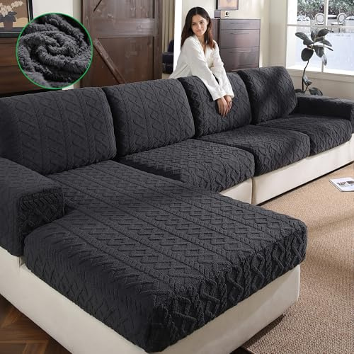 OHSIO Couch Cushion Covers, Super Soft Thicker Fleece Sofa Cover Stretch Sectional Sofa Slipcover Washable Pet Friendly Anti-Slip Stain Resistant Furniture Cover for Home(1 Back Cover,Dark Gray)