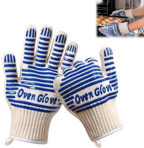 Oven Gloves with Fingers, Heat Resistant 932 °F Silicone Oven Gloves Kitchen, Microwave Five Finger Non-Slip for Handling Hot Surfaces Cooking Baking and Fireplace Grilling, Blue
