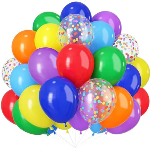 Luftballons Geburtstag Bunt, 60 Stück Ballons Rosa Rot Blau Grün Regenbogen | Luftballon Bunt mit Konfetti Latex Ballons, Bunt Partydekoration für Geburtstage Fasching Karneval Hochzeit Baby Dusche
