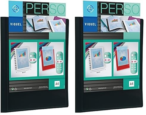 Viquel – Porte vues Personnalisable 60 Vues (30 pochettes) ESSENTIEL – Reliure en polypropylène Résistant – Couleur Noire – Format A4 (Lot de 2)