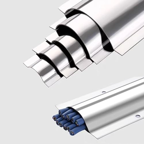 Rytgdxss Passe Cable Sol,Goulotte Passe Cable Mural,Cache Cable Sol Auto-Adhésif,Goulottes Acier Inoxydable pour Sol/Mur – Garage, Bureau, Salon, Extérieur-Outer Width 115mm(2PCS)