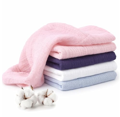 MAKIAN Pack de 4 Gasas Muselinas Bebe 30x30 cm – Salvababas Recien Nacido 100% Algodón - Certificado Oeko-Tex – Suaves, Absorbentes y Reutilizables – Lila/Rosa