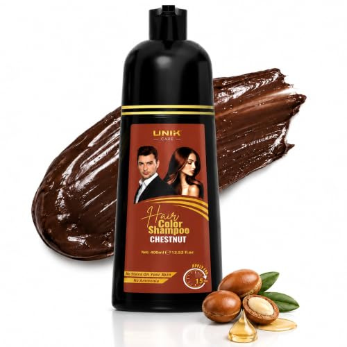 UNIK Care Chestnut Hair Dye Shampoo 400ml – Grey Coverage, Ammonia Free