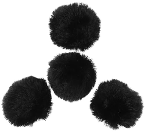 SWOOMEY 4 Stück Pompons aus Künstlichem Fell Abnehmbare Broschen Leichte und Weiche Dekoration für Kleidung und Kopfbedeckungen in Schwarz 8cm