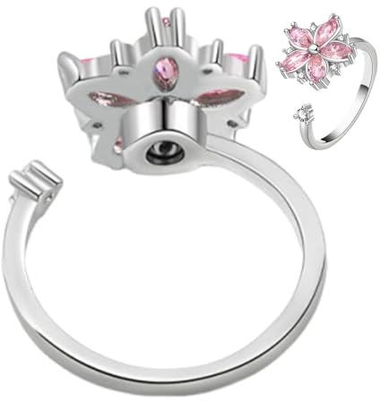 Spin Ring - Justerbar Blommig Ring Lugnande sensoriska leksaker för pendling | Roterande rosa zirkonblommabricka, ångestdämpande kopparband, meditativa smycken för vuxna resor