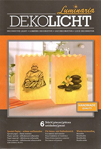 Luminaria 6er-Set Lichttüten 3X Buddha 3X Stein mit Blüte (16x11x9cm)