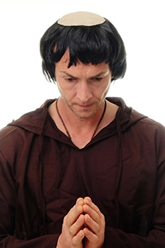 WIG ME UP - 90776-ZA103 Perücke Herren Fasching Karneval Halloween Mönch Schwarz Tonsur Abt Mittelalter