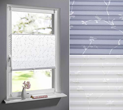 DECOLIA by Garesa Fenster Klemmfix Plissee ohne Bohren Blumen Motiv 60 x 130 cm, Weiß - Lichtdurchlässiger Fenster Sichtschutz und Fenster Deko, Faltrollo