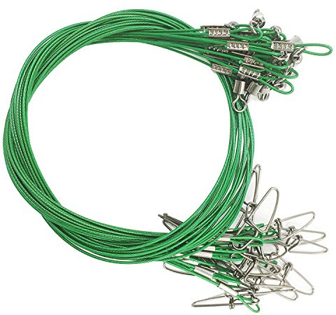Cable de pesca de acero inoxidable de alta resistencia, guías con giros y cierres, 20 unidades, para hasta 45 kg., verde
