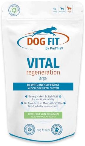 DOG FIT by PreThis® VITAL Regeneration für Hunde I Knorpel, Sehnen, Bänder, Faszien I Kollagen & Vitamine für den Bewegunsgapparat I Large >25 kg I 60 Kapseln