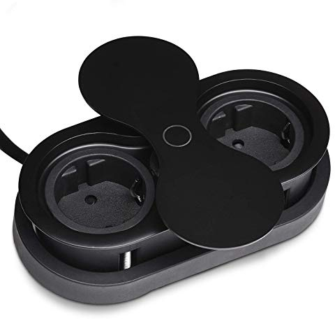 SOTECH Enchufe empotrable (2 x toma Schuko) negro incl. clavija con tapa giratoria que se abre al presionar Elemento de toma de corriente para encimeras y escritorios