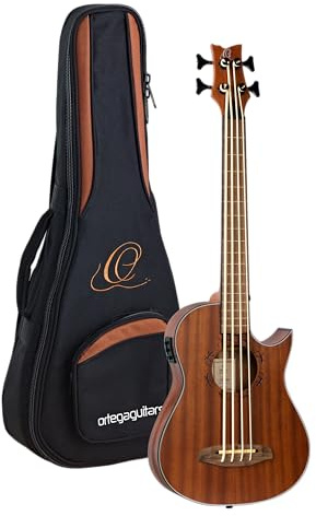 Ortega Guitars Travel Bass electro-acústico - fretless - Serie Lizard - Ukelele bajo - incluye Gigbag - Mahagony sólido (LIZZY-PRO)
