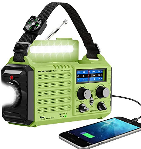 NOAA Weather Radio, Emergency Hand Crank Radio with Solar Charger, Portable Battery Operated AM FM Shortwave Radio with LED Flashlight, USB Charger, Earbud Jack, SOS Alert for Home Survival Hurricane