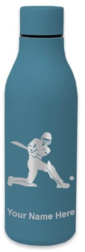 LaserGram Double Wall Stainless Steel Water Bottle, Cricket Player, Personalized Engraving Included (Slate Blue)