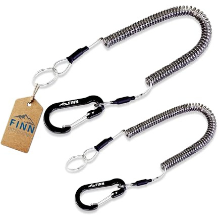 2er Pack FINN Outdoors® Spiralkabel,Spiral Schlüsselanhänger, Sicherungsband, Schlüsselband, Sicherungsseil mit Karabiner: Haushalt, Boot, Angeln, Outdoor (schwarz)
