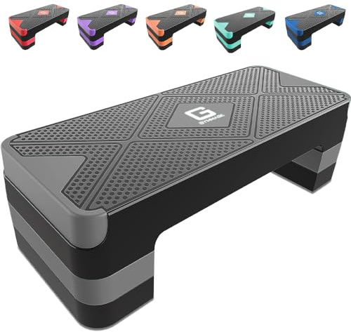 GYMMAGE Aerobic Exercise Step, Adjustable Aerobic Stepper for Exercise, Workout Step Platform for Step Up, 26.5 Step Deck with 4” 6” 8” Adjustable Height Risers, Women Home Gym Cardio Fitness
