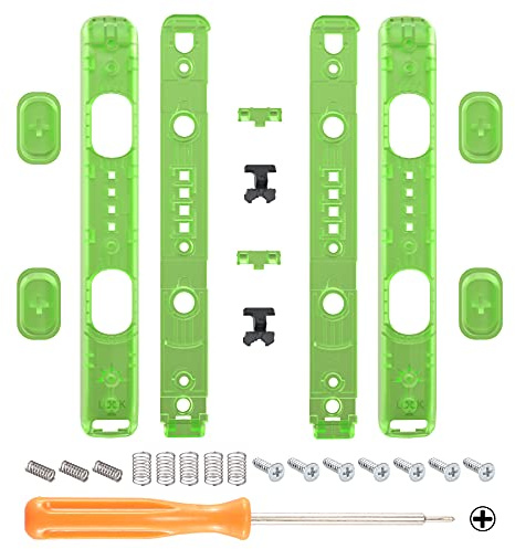 eXtremeRate Coque pour Switch Dragonne Joycon,Coque de Rechange pour Switch Bracelet pour Nintendo Switch OLED avec Boutons pour Switch Accessoire(sans Dragonne Joycon),Transparent Vert