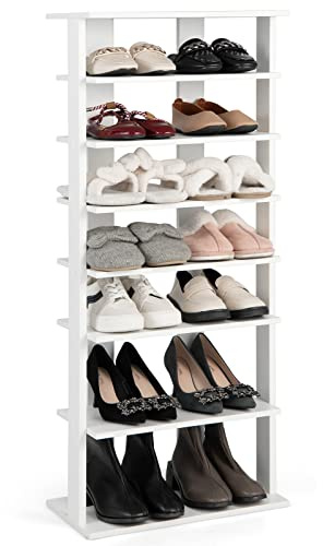 GIANTEX Étagère à Chaussures à 7 Niveaux, Porte-Chaussures 14 Paires, Range-Chaussures avec Tableau en Bois Amovible, pour Entrée, Salon, Chambre, 45x25x110 cm (Blanc)