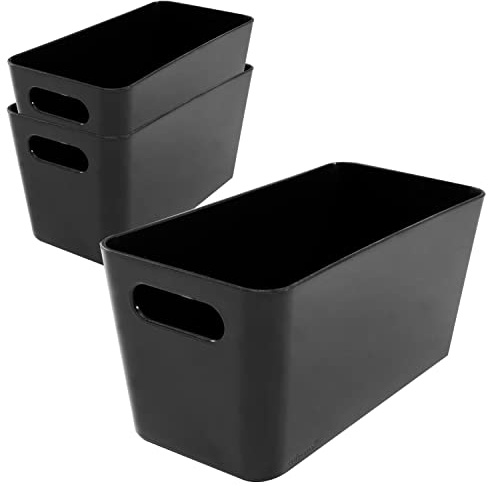 3x Ordnungsbox 10cm hoch schwarz 20x10x10cm 1,4L Wandregal schmaler Korb