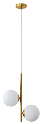 ZTTECH 2-flammig Globus aus weißem Glas Pendelleuchte, weiße Glaskugel & Messing Gold Matel Hängelampe Kronleuchter Deckenleuchte (2-flammig)…