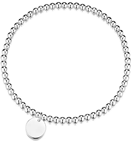 MATERIA by Matthias Wagner Stretcharmband Silber 925 Kugelarmband elastisch mit Gravur Anhänger rund