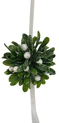 MISNODE Palla di Vischio di Natale da Appendere Con Bacche Bianche e Glitter per Feste in Casa