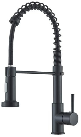 JUNSHENG Robinet d'évier Cuisine Noir Robinet Cuisine avec Ressort Spirale Haute Pression Mélangeur Cuisine Avec 2 Becs Fonctionnels