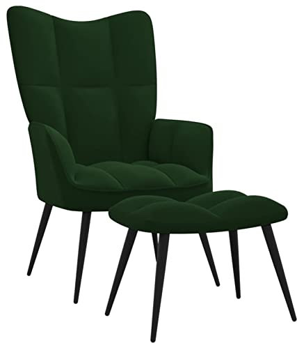 Tidyard Relaxsessel mit Hocker Fernsehsessel Sessel Polsterstuhl Stuhl Relaxstuhl Polstersessel Ohrensessel Samt Dunkelgrün