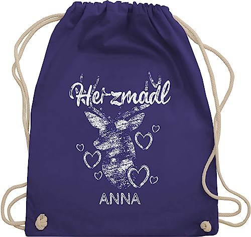 Turnbeutel Rucksack - Kompatibel Oktoberfest - Herzmadl mit Hirsch und Herzen - Unisize - Lila - trachten tasche oktoberfest-tasche bayrisch herz trainingsbeutel trachtenrucksack bayrisches