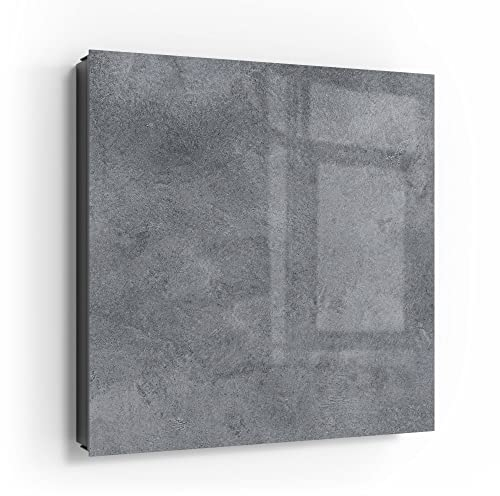DEQORI Schlüsselkasten schwarz | 30x30 cm | Motiv Betonstruktur im Detail | Glas & Metall Schlüssel-Box | Schlüsselschrank mit 50 Haken + 2 Magnete | Moderne Box magnetisch & beschreibbar