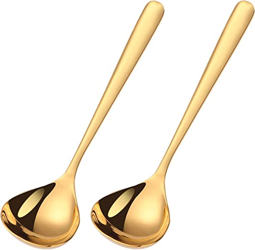 2 mestoli per salsa da 18,8 pollici, mestolo piccolo in acciaio inossidabile 18/10, mestoli da zuppa, color argento da cucina, per mescolare (oro)