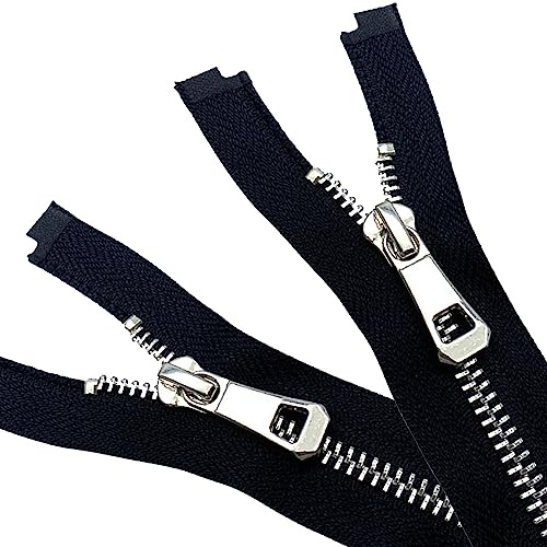 XCSJ 2pcs Reißverschluss Nr.5 aus Metall mit Zipper in Silber #5 reißverschluss Teilbar Reissverschluss Nähen Reißverschluss für Jacken Mantel Koffer Tasche Diy Nähen Craft (65cm)