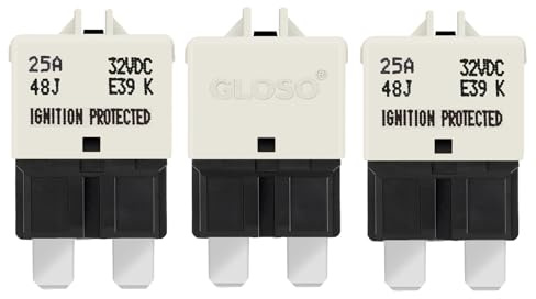 GLOSO flachsicherungen Autosicherungen Sicherungen für KFZ Auto Wohnmobil Boot Motorrad Manuelles Zurücksetzen 3 Stück 25A E39