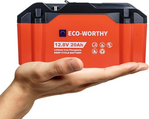 ECO-WORTHY LiFePO4-litiumbatteri på 12 V, 20 Ah, uppladdningsbart med 3 000–15 000 djupcykler och BMS-skydd för trollingmotor, rullstol och camping