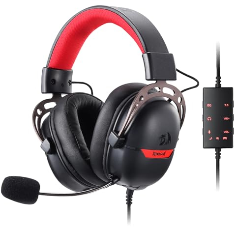 Redragon H376 Aurora Kabelgebundenes Gaming-Headset, virtueller 7.1-Surround-Sound, 40-mm-Treiber, Inline-Steuerung mit EQ-Modus, Over-Ear-Kopfhörer, funktioniert für PC/PS5/XBOX/NS, Schwarz