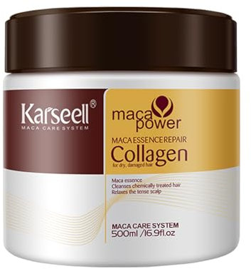 Karseell Collagene Maschera Capelli 500ml, Maca Essenza Riparazione Profonda Maschera Capelli per Capelli Secchi Danneggiati Tutti i Tipi di Capelli